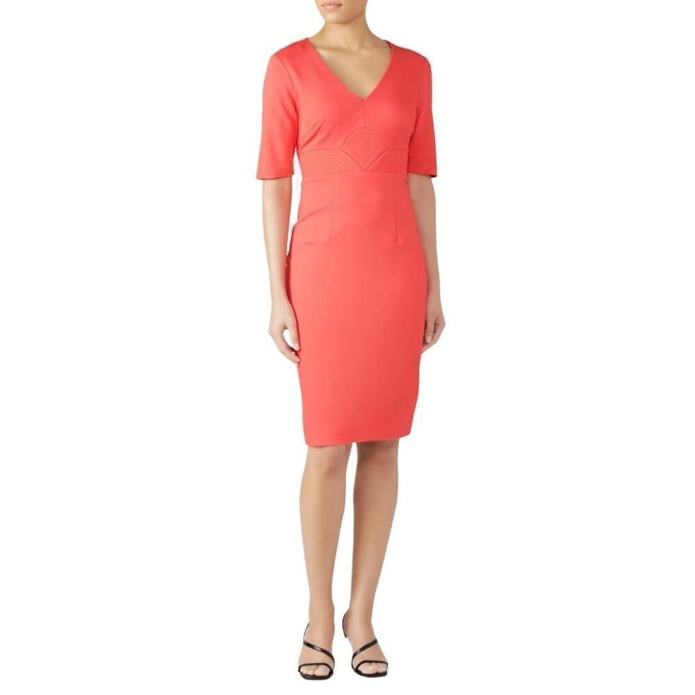 Trina Turk Coral Ashton V Neck Pencil Knee Length Sheath Dress Career Work Small